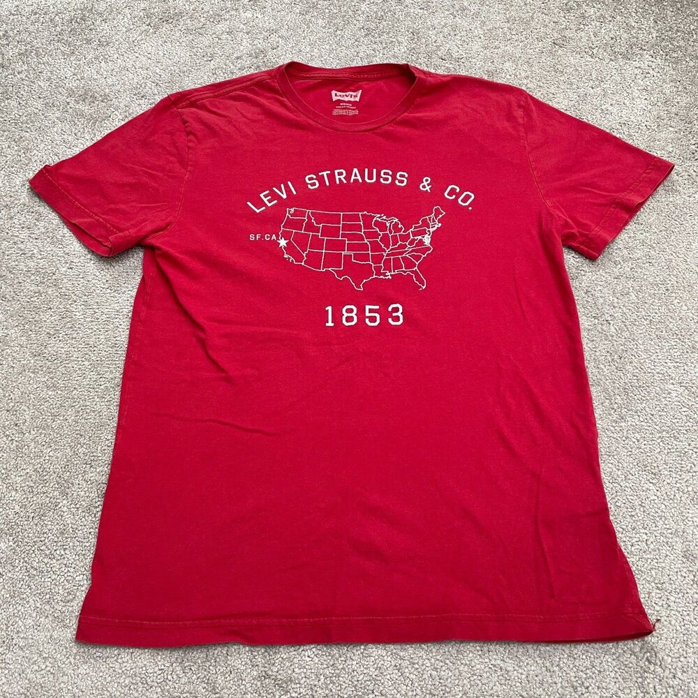 Levi's Graphic T-Shirt Mens Medium Red Crew Neck Short Sleeve Cotton Casual Tee